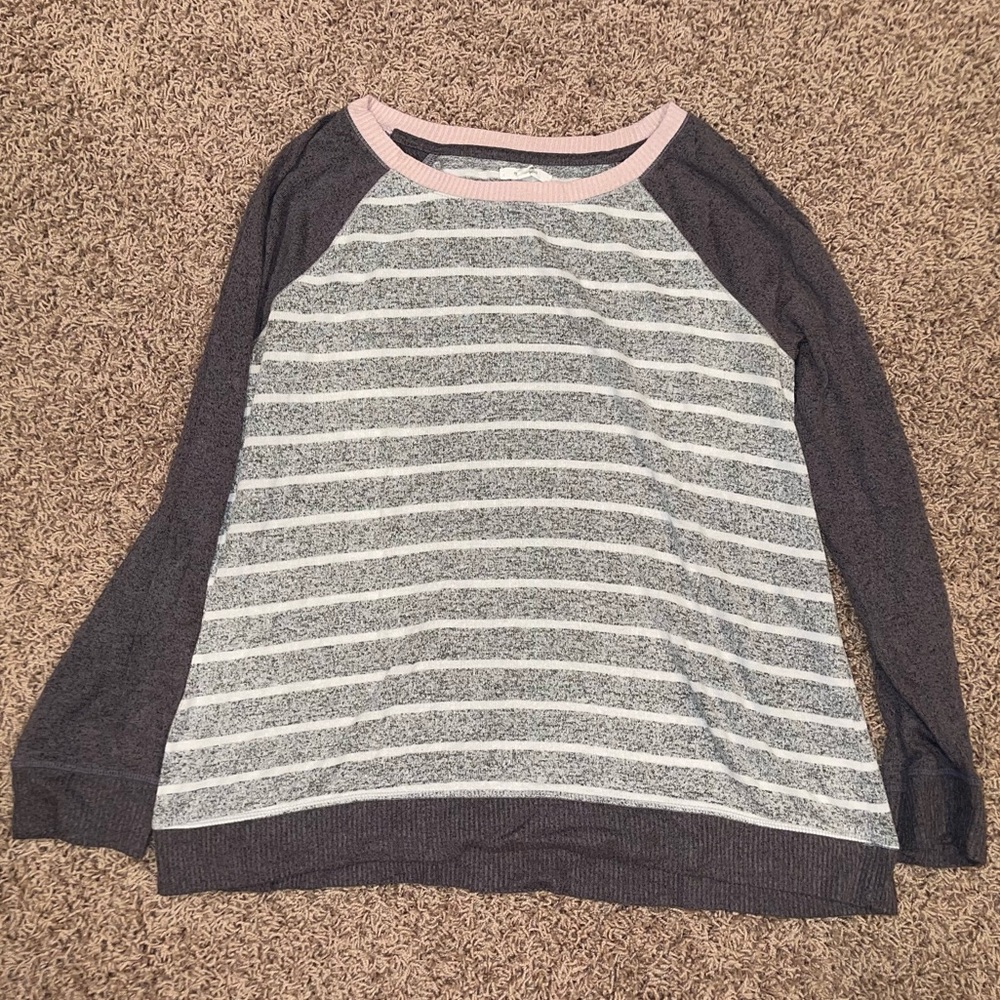 Maurices Grey White and Pink Striped Sweater Size L